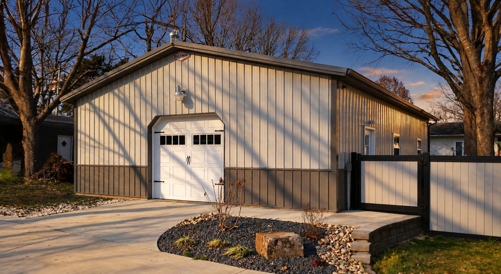 Personal storage and workshop building with an overhead door